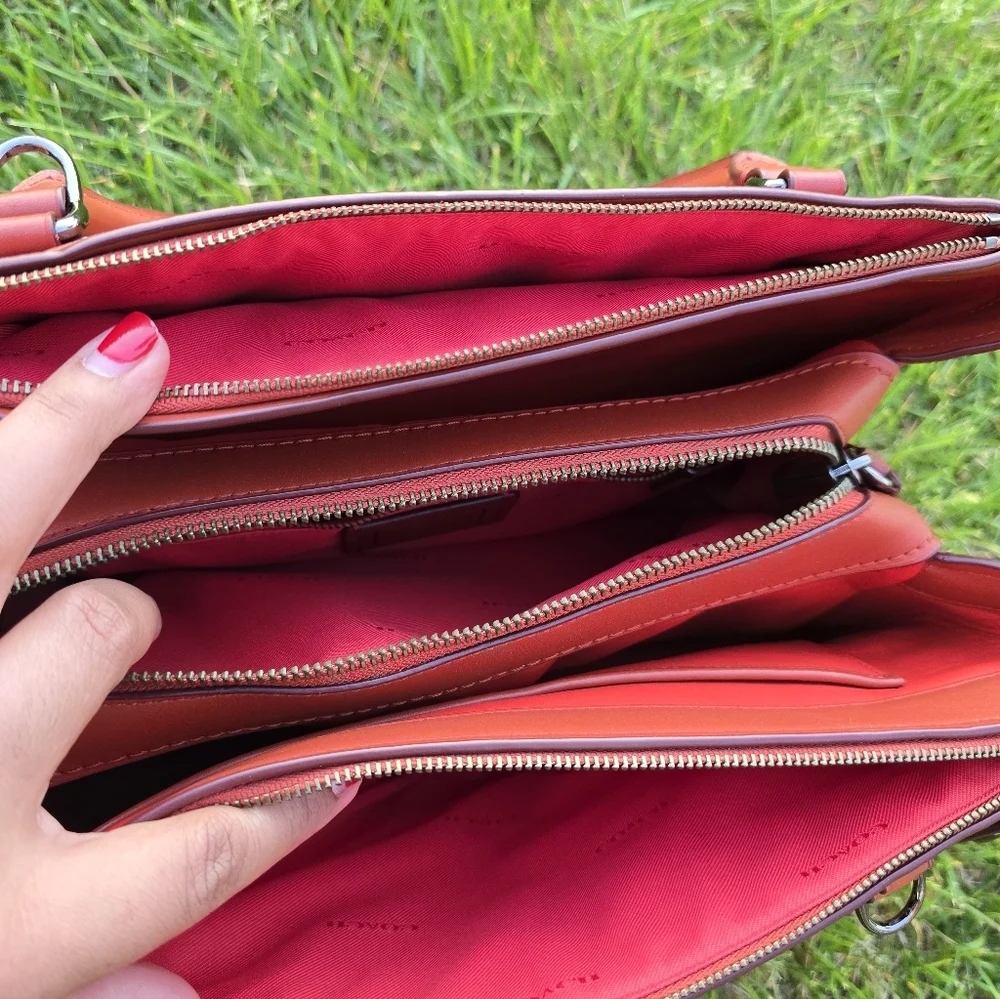 Coach Pebbled Leather Satchel in Rose Red